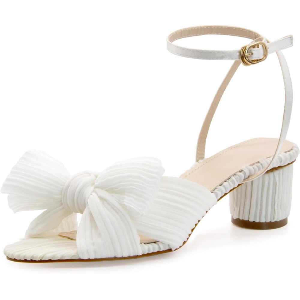 MUCCCUTE Bow Knot Heeled Sandals Buckle Strap Chunky Heeled Open-toe Comfortable